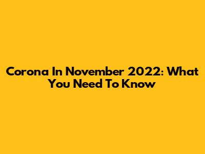 Corona In November 2022: What You Need To Know