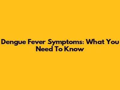 Dengue Fever Symptoms: What You Need To Know