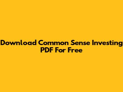 Download Common Sense Investing PDF For Free