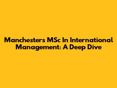 Manchester's MSc In International Management: A Deep Dive