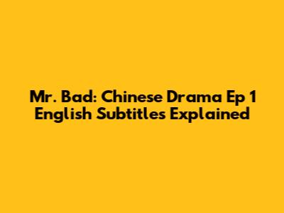 Mr. Bad: Chinese Drama Ep 1 English Subtitles Explained