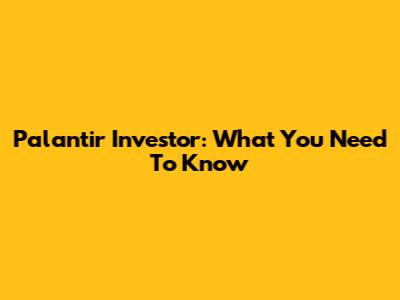 Palantir Investor: What You Need To Know