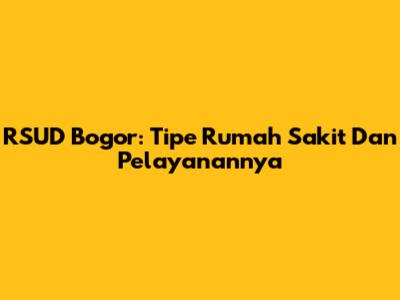 RSUD Bogor: Tipe Rumah Sakit Dan Pelayanannya