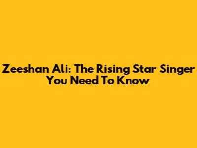 Zeeshan Ali: The Rising Star Singer You Need To Know